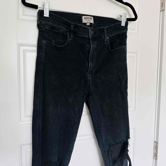 AGOLDE High-Waisted Raw Hem Solid Color Skinny Jeans Size 28 - Picture 3 of 5